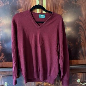 Alan Paine Merino Wool V-Neck Sweater Bordeaux Red Men’s Large Made in England